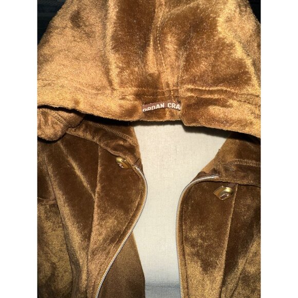Jordan Craig Coat Y2K Velvet Jacket Brown Hooded Zip-Up Zip Pockets Size XL - Picture 7 of 8